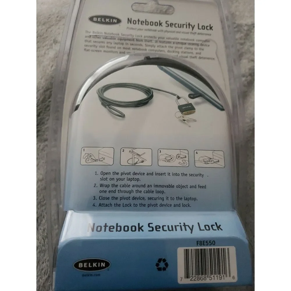 Belkin Notebook Security Lock 6ft Galvanized Steel‎ Cable F8E550 Laptop Lock